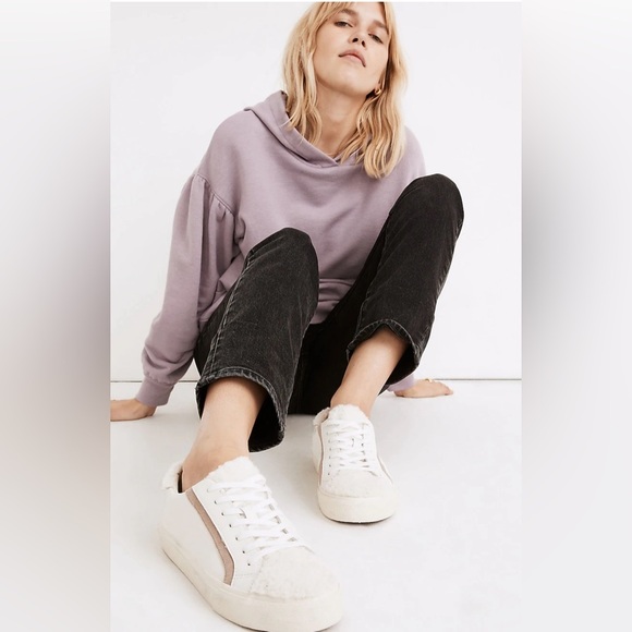 Madewell Sidewalk Low-Top Sneakers in Leather: Sherpa Edition size W5 M3.5 - Picture 1 of 9